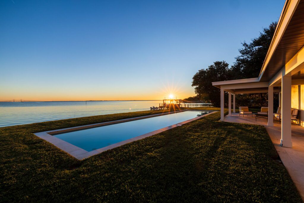 Saltwater pool and spa open bay waterfront home