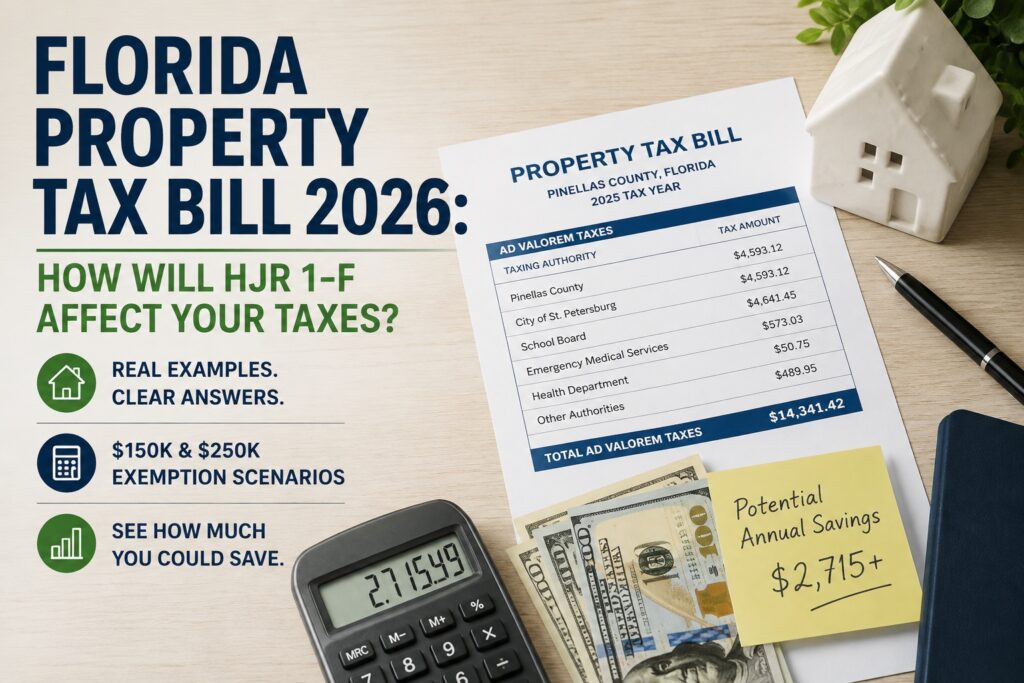 Florida Property Tax Bill 2026 showing how HJR 1-F could affect Florida homeowners